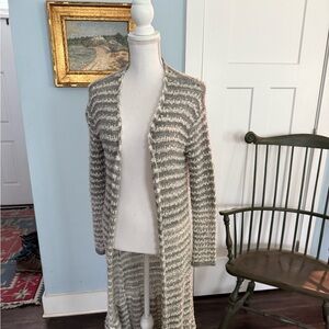 Free People Gray and Cream Striped Long Cardigan